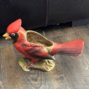 Vintage Enesco Red Cardinal Planter Ceramic Bird Figurine 9" Long 7" Tall